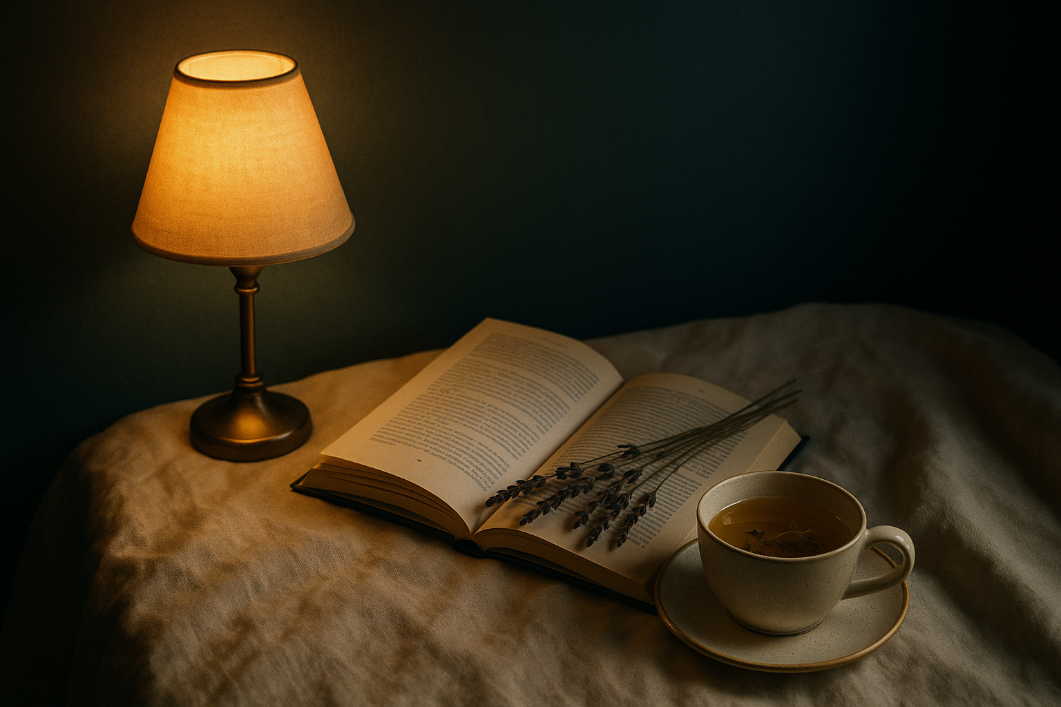 Ritual noturno · chá, luz baixa, livro