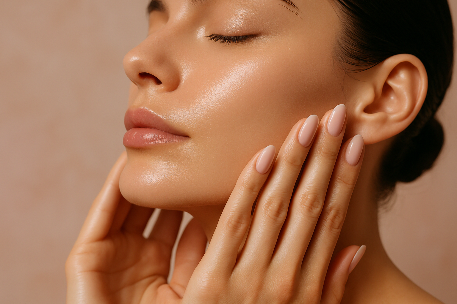 Mãos realizando massagem linfática facial